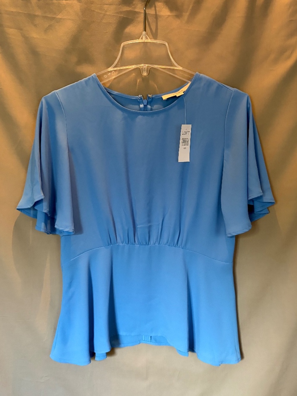 LOFT Short Sleeve Blouse with Peplum Hem, Blue Size 00 (NWT)